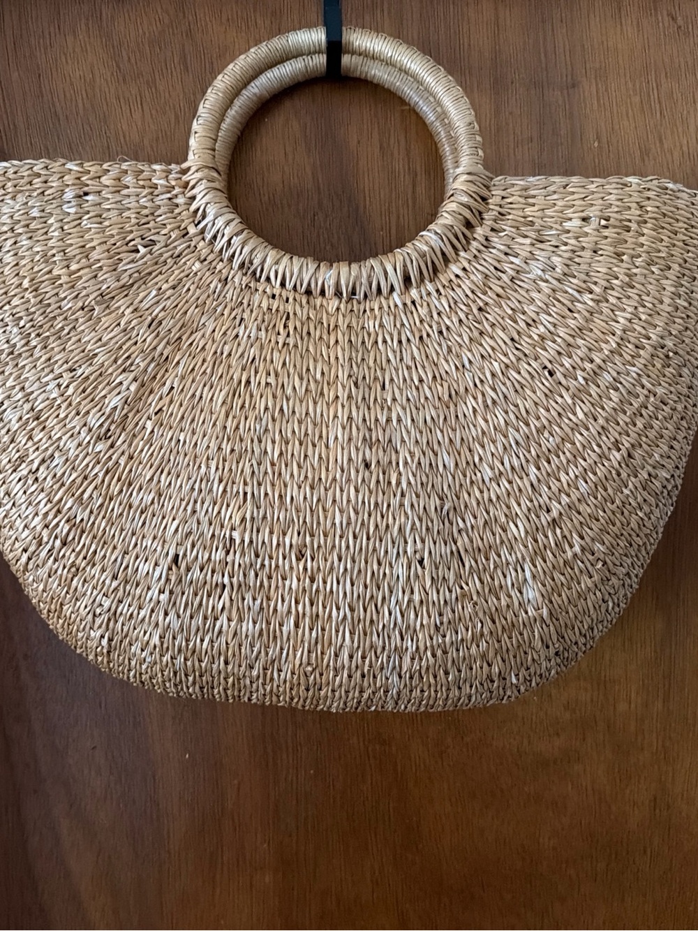 Woven Straw Circle-Handle Tote Bag - Natural